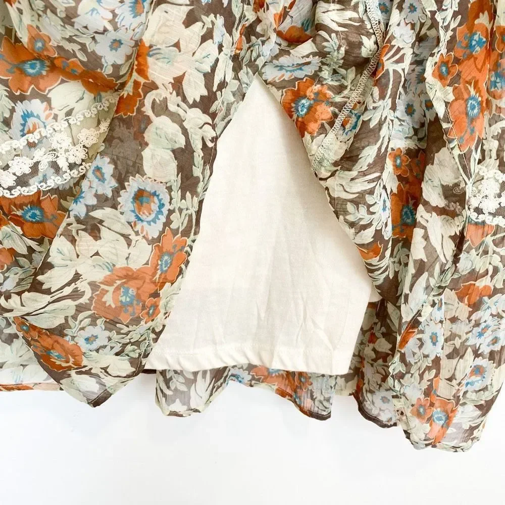 Sundance Sheer Floral Panel Lace Tiered Dress Embroidered Mesh Sleeveless Summer - Picture 9 of 12